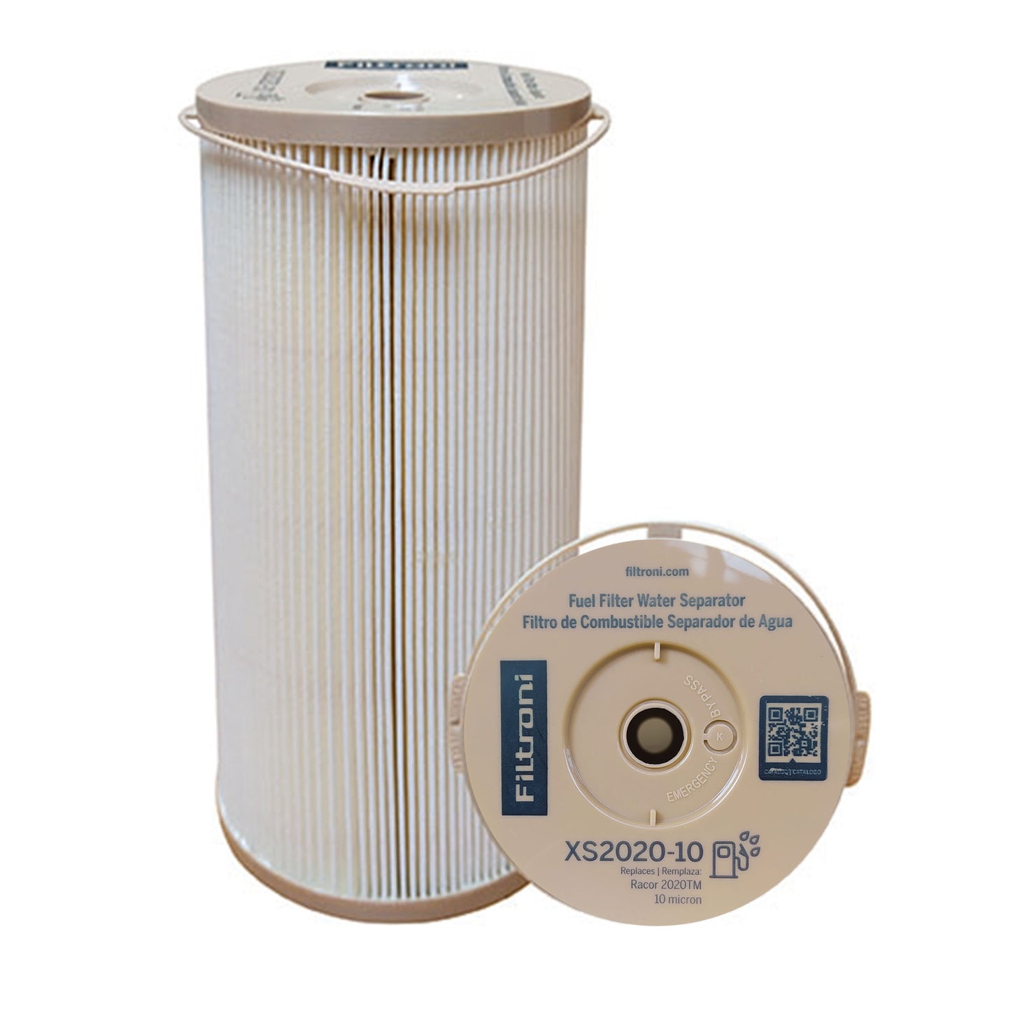 XS2020-10 FILTRONI Filtro Combustible Separador de Agua Racor 2020TM Serie 1000FG/MA/FH 10 mic Azul