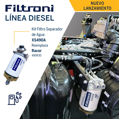 XS490A FILTRONI Kit Completo Filtro de Combustible Separador de Agua 90 GPH Incluye Base de Montaje con Bomba de Cebado,  Elemento XS90P 30mic y Vaso (Tazón) Colector